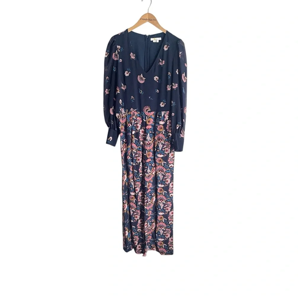 Boden Belgrave Jumpsuit Silk Navy Flourish Scatter